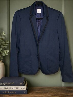 Gap The Academy Blazer Women’s Size 10 Navy Blue Black Trim Preppy Schoolboy